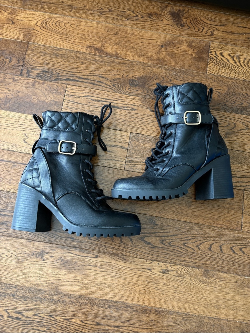 Express Black Lace-Up Block Heel Combat Boots Size 6